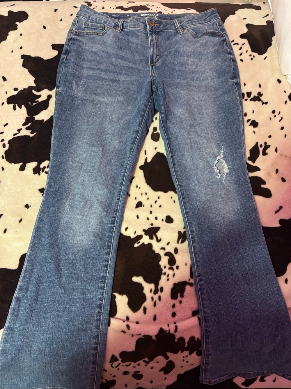 Sonoma Blue Flared Jeans with Distressed Knee